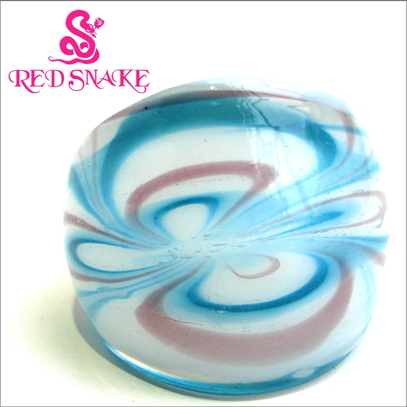 RED SNAKE Fashion Ring Handmade white grounding with  bluish green decorative patte drawing  Murano Glass Rings