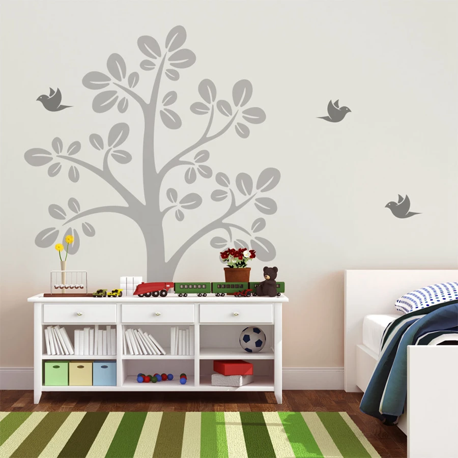 

Large Tree Vinyl Wall Decals With Flying Birds - Nursery Tree Wall Sticker - Baby Bedroom Wall Art Mural Decor Tree