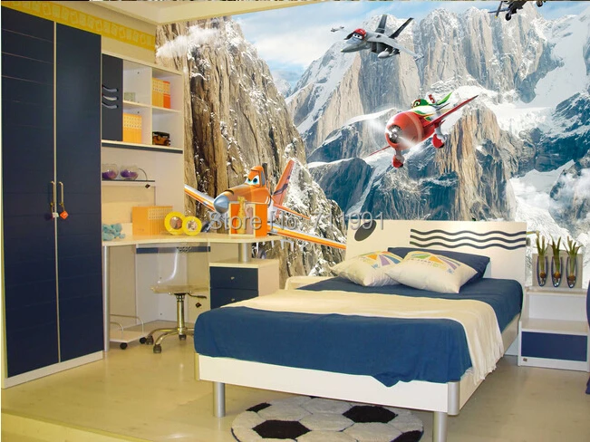 Free shipping custom murals aircraft animated cartoon children's room backdrop wallpaper mural