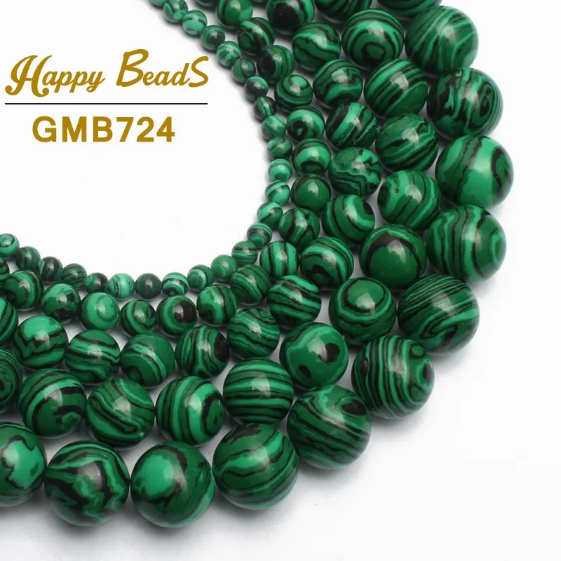 Verde Malachite Gemma Rotonda Branelli Allentati Del Distanziatore Per Monili Che Fanno FAI DA TE Collana Del Braccialetto 15