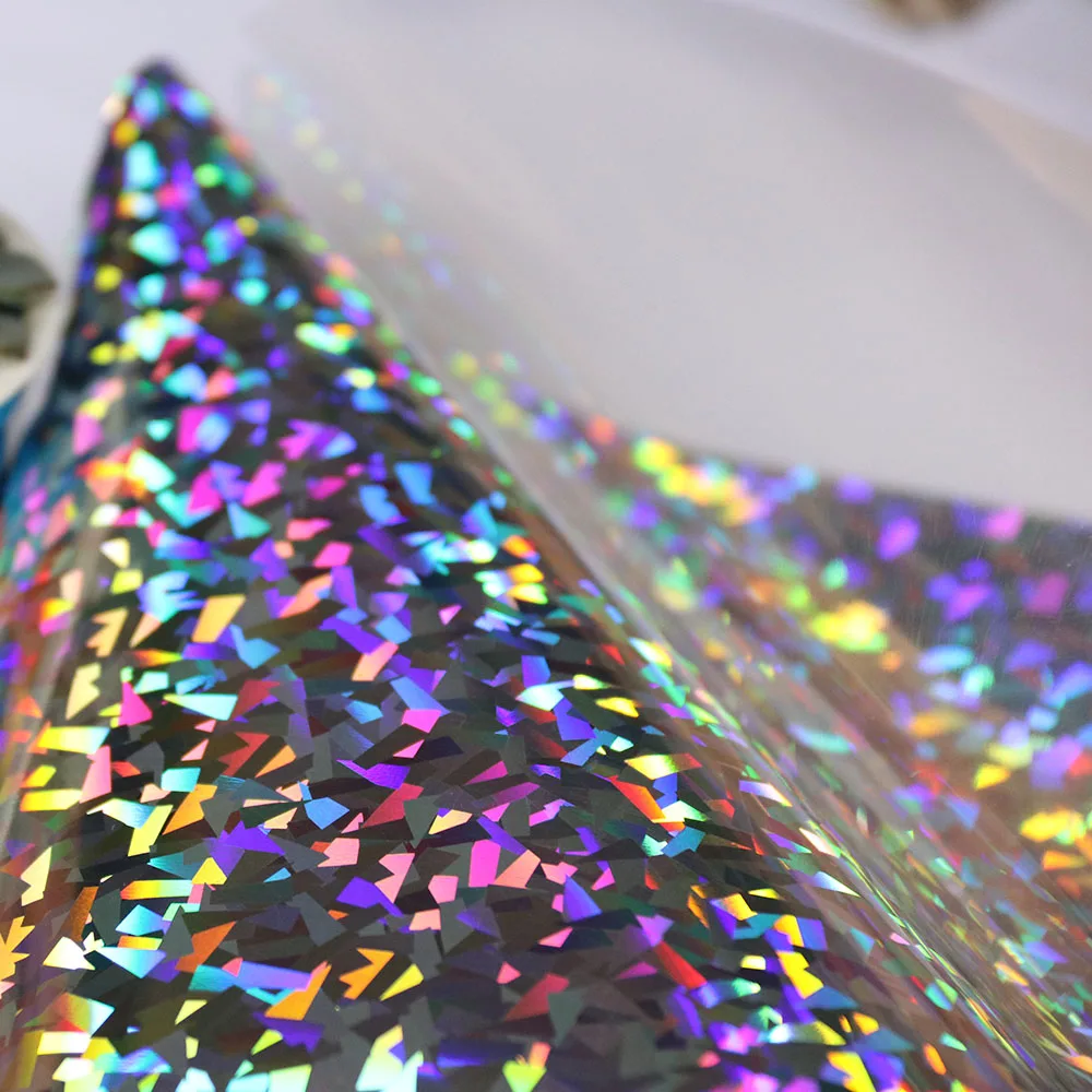 Crystal Silver Heat transfer Vinyl Holographic Heat Press vinyl iron on for clothing Pu shirts 5 sizes for choosing