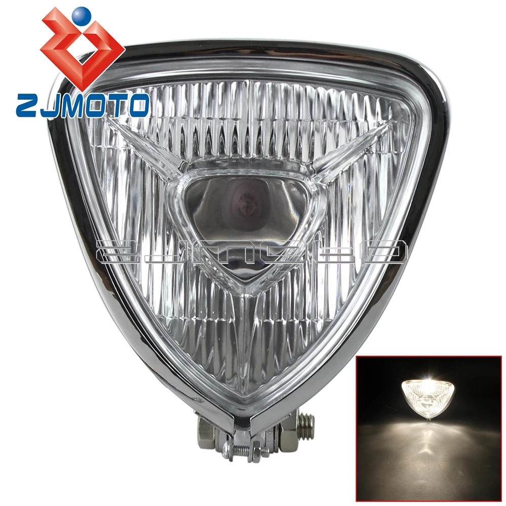 Retro Chrome Triangle Motorcycle Headlight Light For Harley Bobber Chopper SX650 Headlight Old School Custom Moto Lighthouse