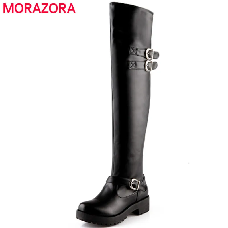 MORAZORA Over the knee boots woman fashion punk med heels shoes boots female women shoes PU soft leather big size 34-43