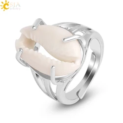 CSJA Natural White Conch Ring for Women Men Seashell Finger Rings Adjustable Silver Color Summer Beach Party Jewellery G057