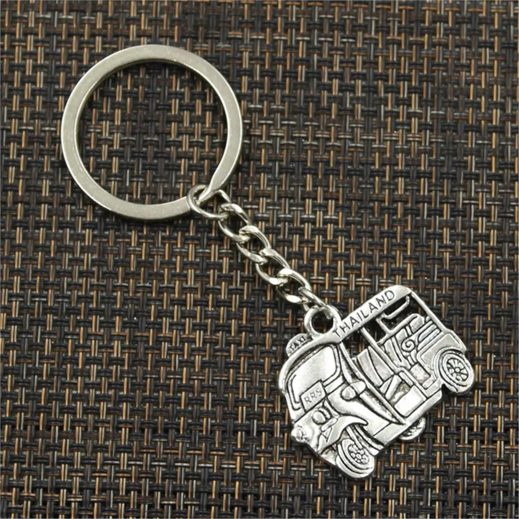 New Fashion Men 30mm Keychain DIY Metal Holder Chain Vintage Thailand Taxi Car Bus 27x33mm Silver Color Pendant Gift