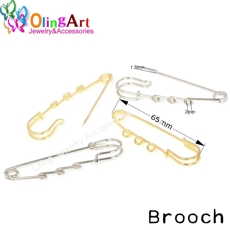 Brooch Pins With 3 Holes 6PCs DIY Fit Charms & Chain 6.5cm gold Silver Plated jewelry making Findings Accessories hot