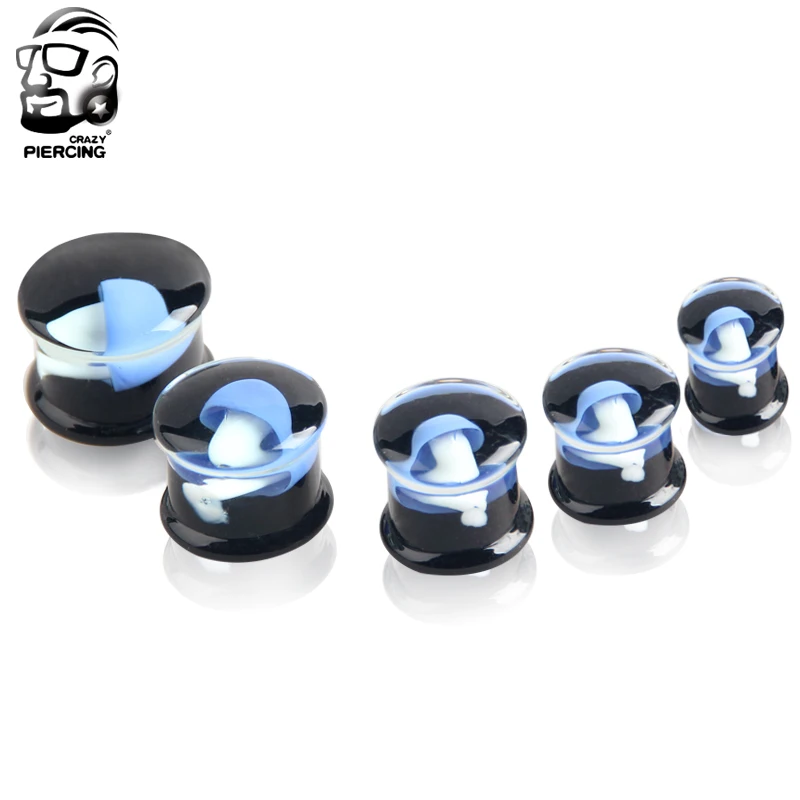 1 Pair Glass Ear Plug Tunnel Ear Stretcher Expander Body Jewelry Fashion Blue Jellyfish Logo Glass Earrings Jewelry