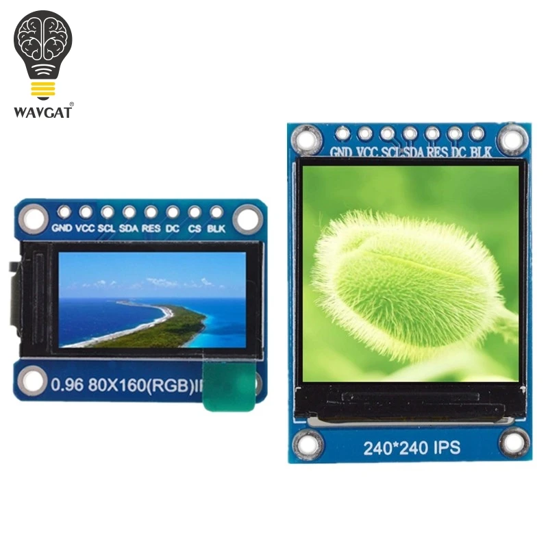 WAVGAT TFT Display 0.96 / 1.3 inch IPS 7P SPI HD 65K Full Color LCD Module ST7735 / ST7789 Drive IC 80*160 240*240 (Not OLED)