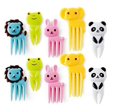 10 pcs/set Animal Fruits Fork Plastic Animal Farm Mini Cartoon Fruit Fork Sign Fruit Toothpick Bento Lunch For Children