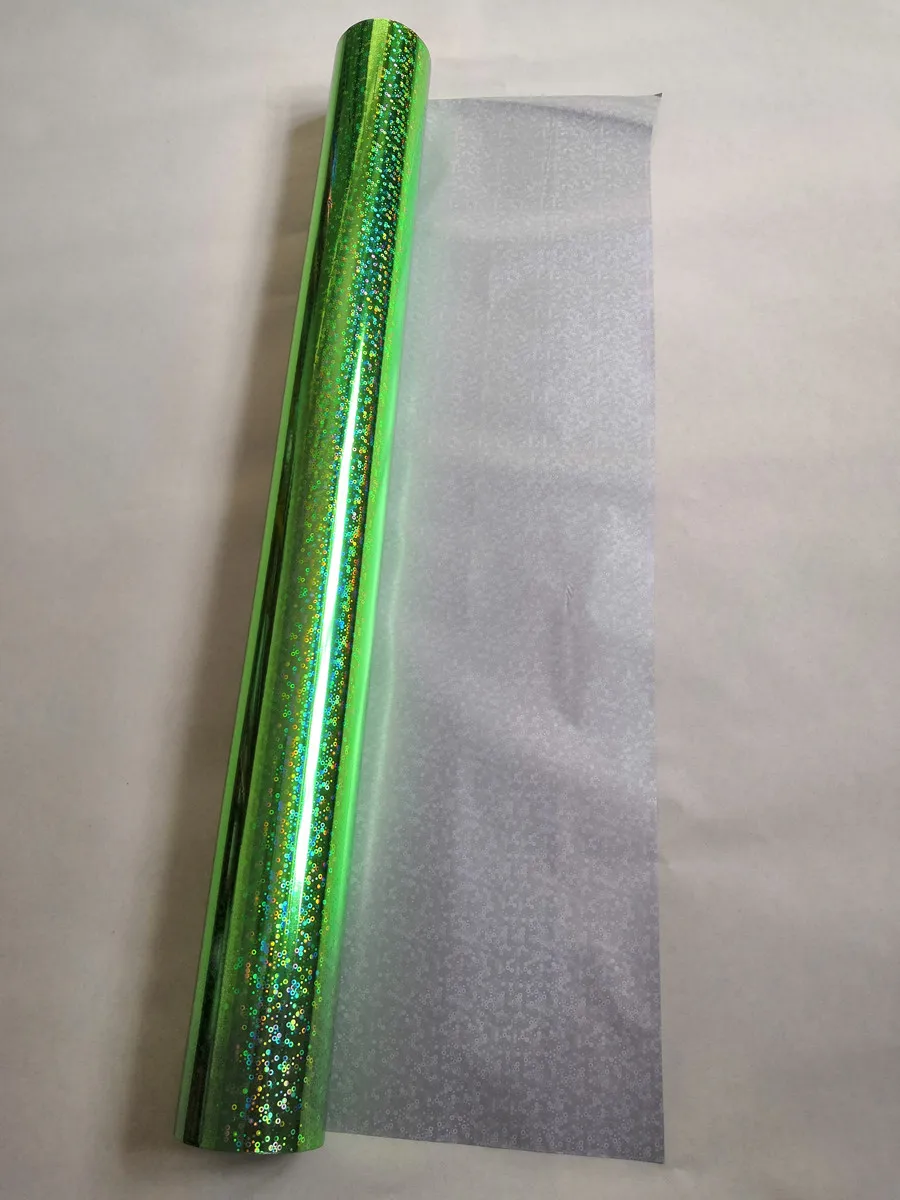 Hot stamping foil green color small circle pattern holographic foil hot press on paper or plastic 21cm x120m heat stamping film