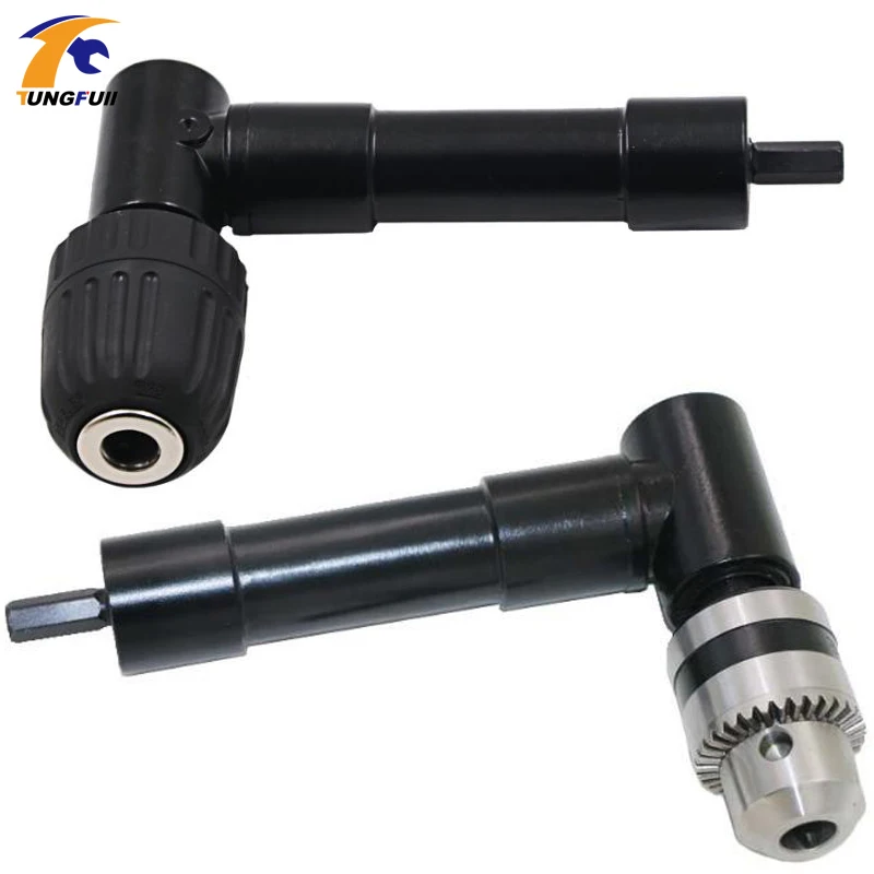 90 grad Rechtwinklig Keyless Chuck Auswirkungen Bohrer Adapter Elektrische Power Akku-bohrschrauber Befestigung Winkel Adapter 8mm Hex Schaft