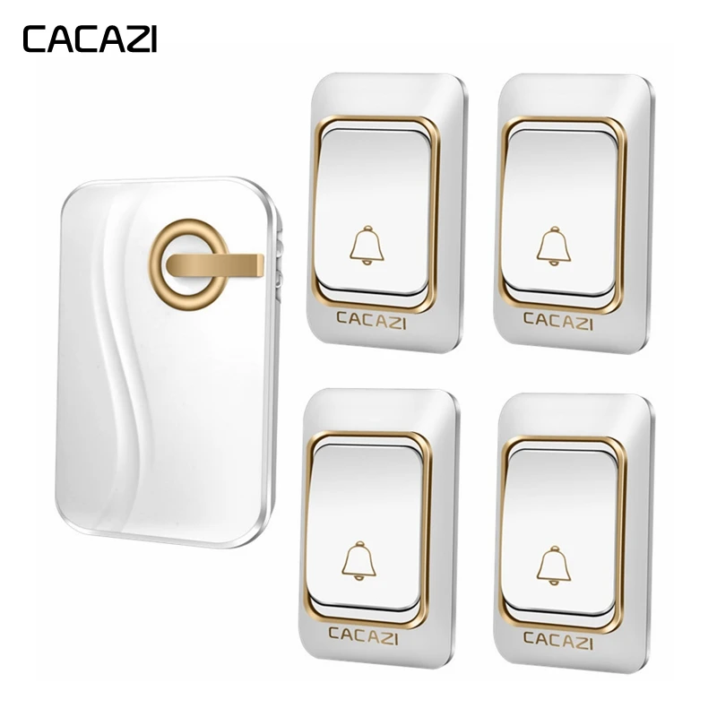 CACAZI Smart Wireless Doorbell DC Battery Operated Waterproof 4 Button 1 Receiver Home Cordless DoorBell 4 Volume 36 Chimes