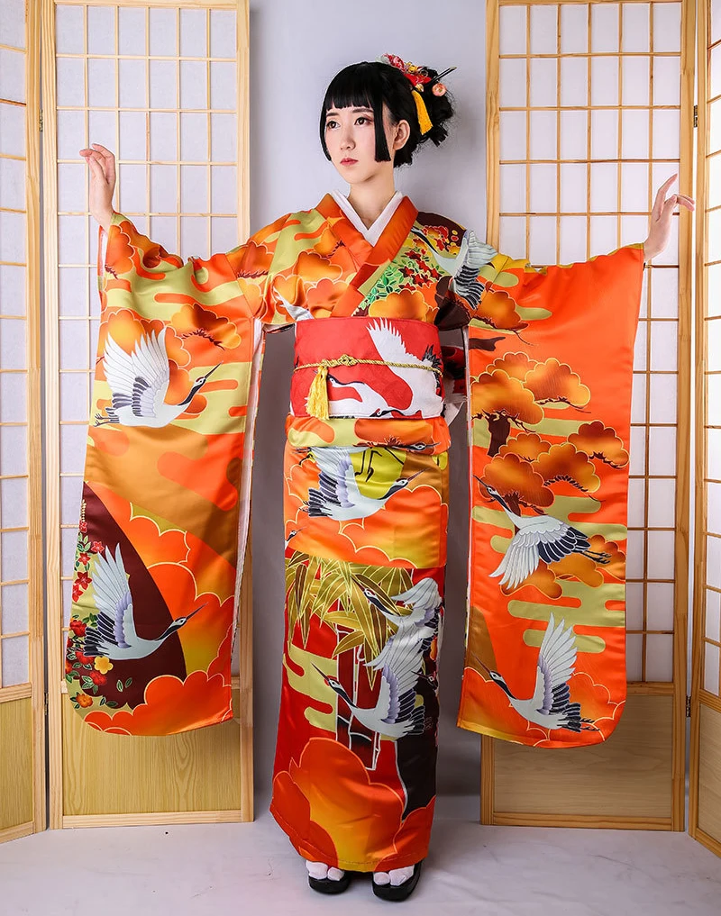 

Luxury Japanese Kimono Yukata With Obi High Quality Classic Yukata Printed Japan Style Lady Formal Evening Dress Cosplay Costume