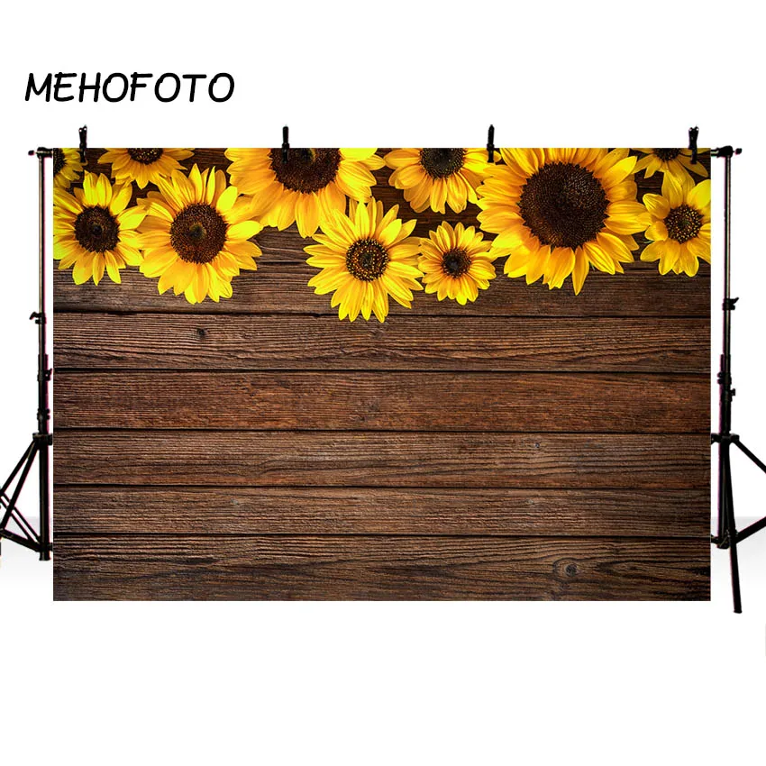 Wood Texture Sunflowers Floral Photography Background Bridal Shower Birthday Party Decor Backdrop for Photo Booth