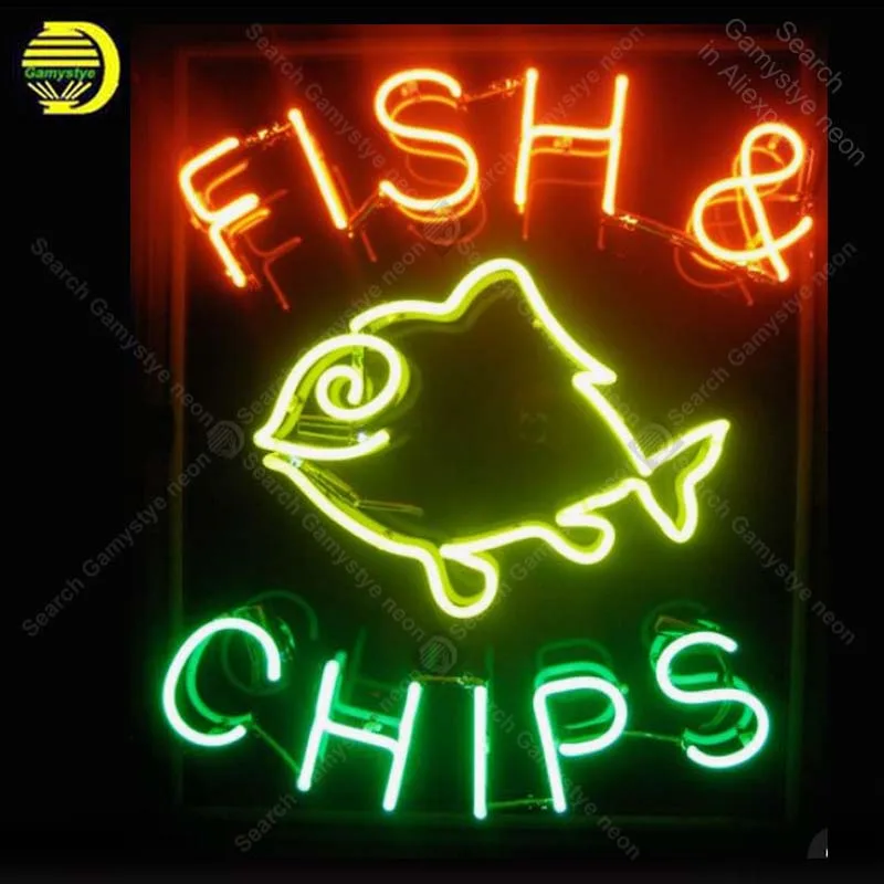 Neon Sign for Fish Chips Classic Neon Bulb sign handcraft Food neon signboard Decorate Hotel neon wall lights anuncio luminos