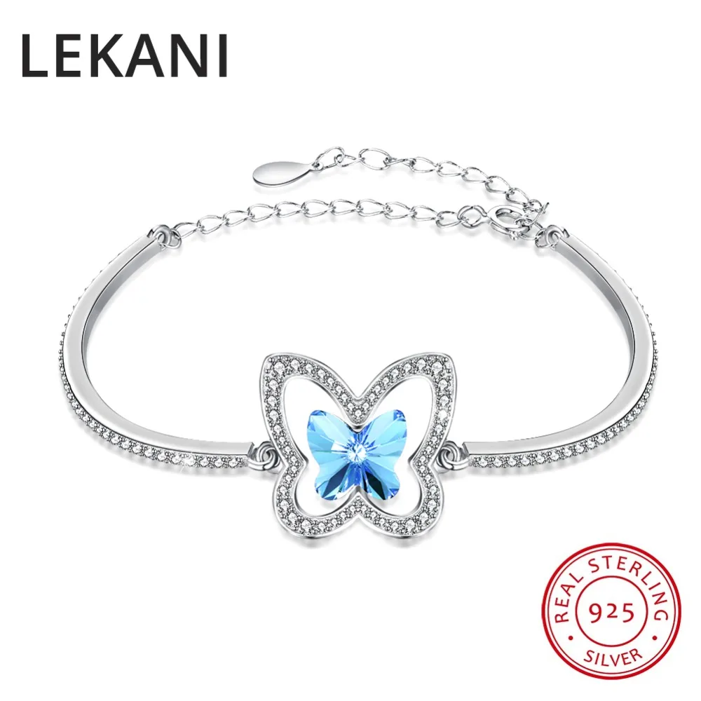 

LEKANI Original Crystals From SWAROVSKI Charm Butterfly Bracelet Bangles Accessories For Women 925 Silver Fine Hand Jewelry 2018