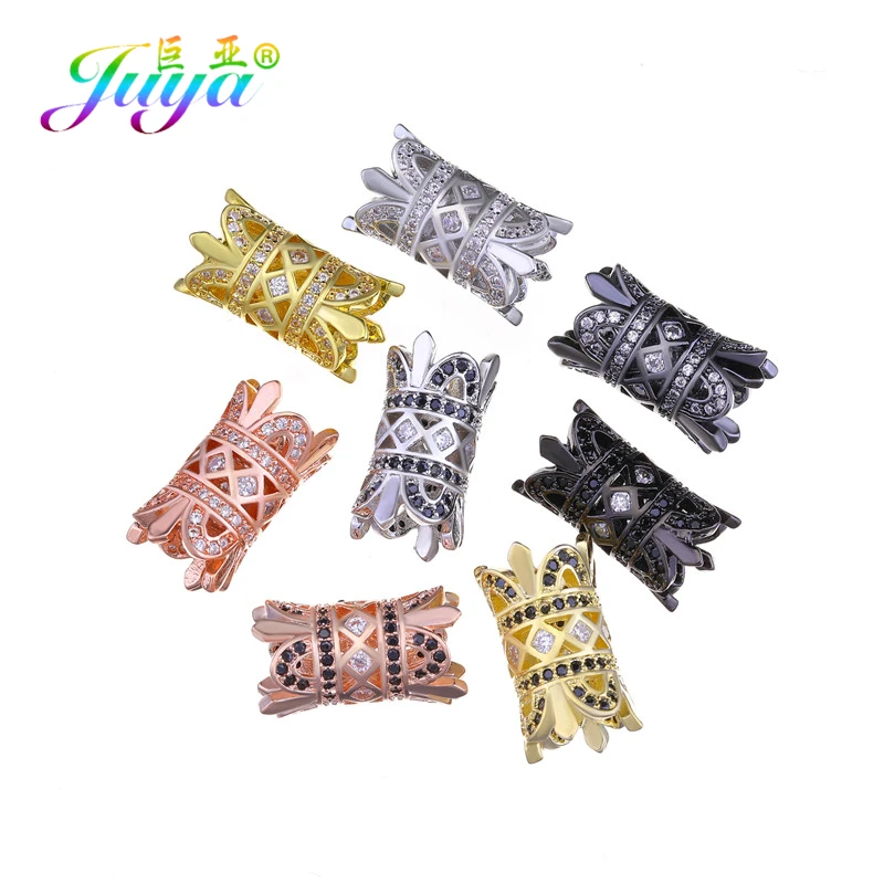 Juya 1 3Pcs/Lot 18K Gold Silver Plated Handmade Brass Big Hole Charms Tube Beads For DIY Natural Stones Beadwork Jewelry Making