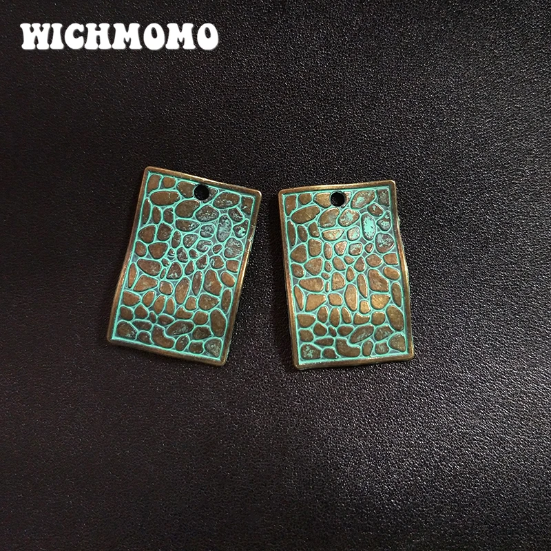 5pcs/bag 32MM Retro Patina Plated Zinc Alloy Green Rectangle Charms Pendants For DIY Jewelry Accessories