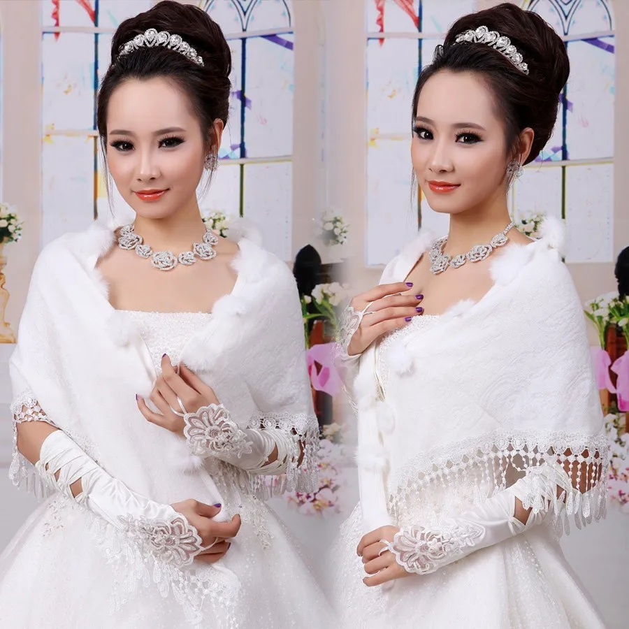 

White / ivory 2016 Remarriage bolero wrap wedding accessories coats urged winter cover bride fur shawl Jacket Formal bride wrap