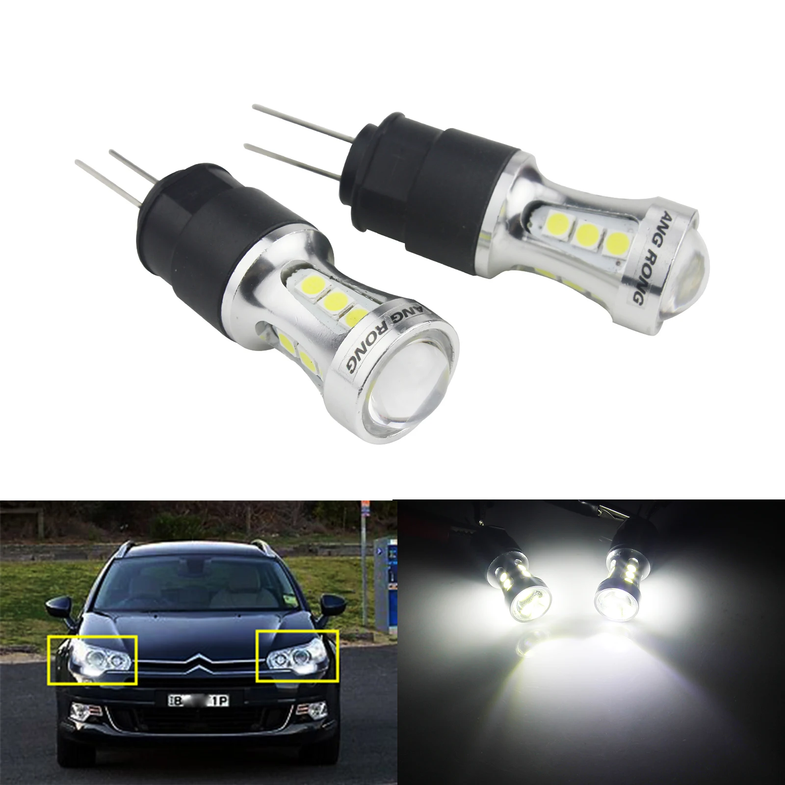 

ANGRONG 2x HP24W G4 Bulb 18 SMD LED Car Day Lights Lamp DRL For Citron C5 For Peugeot 3008 5008