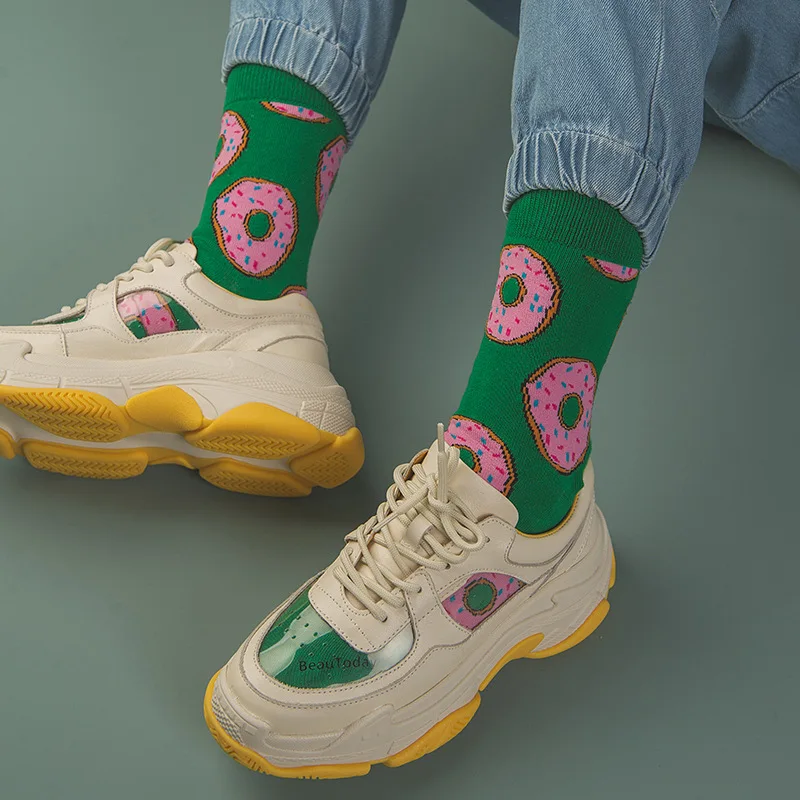 Food Series New Dessert Creative Pattern In The Tube Donuts Men's Socks Tide Cool Funny Socks Women Cotton Casual Happy Socks