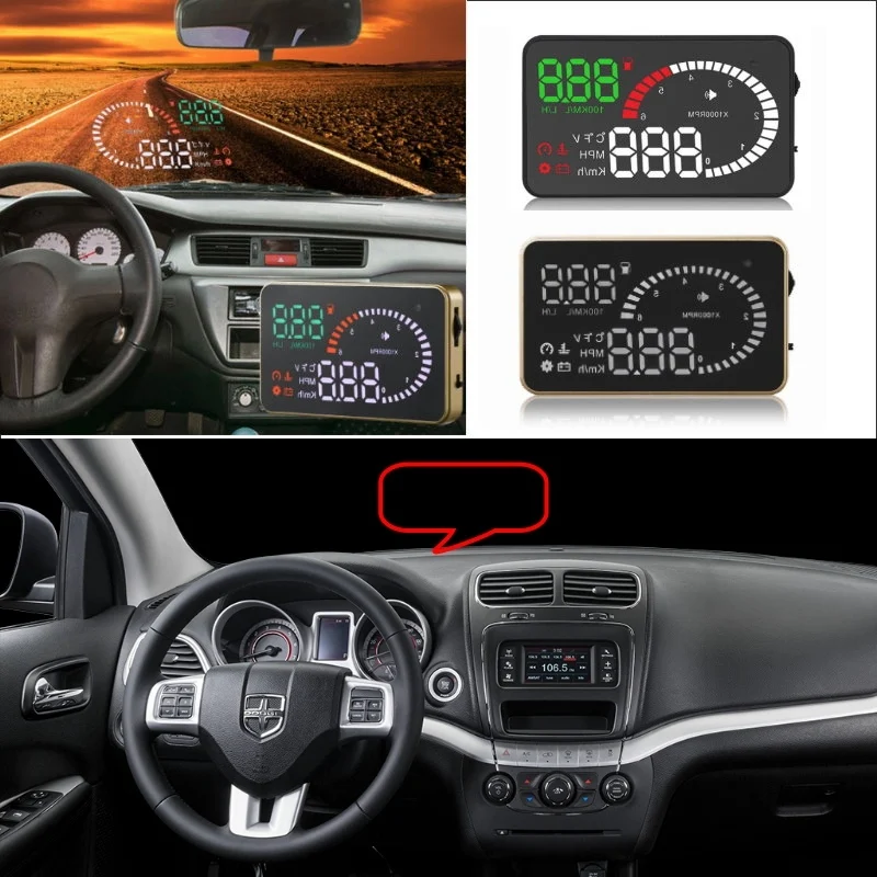 Car HUD Head Up Display For Dodge Journey Caliber Ram 1500 Charger Challenge - Safe Screen Projector  / OBD II Connector