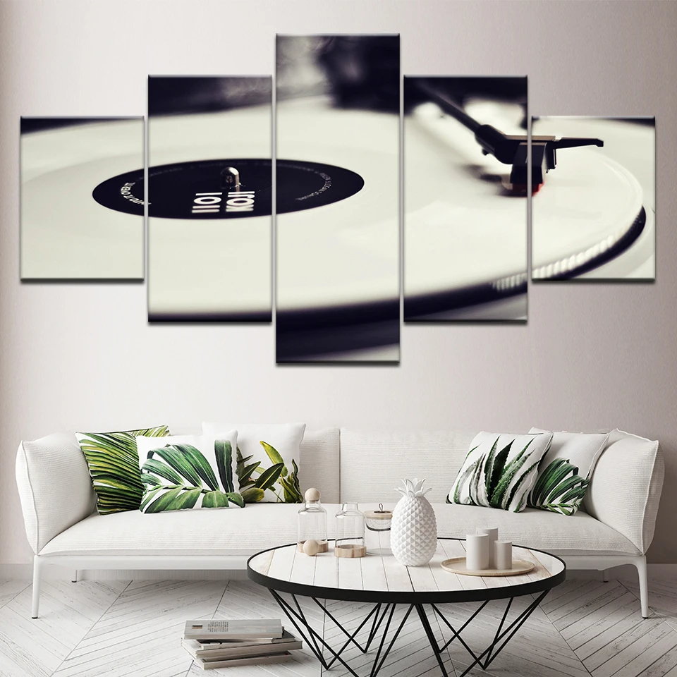 5 Panel EZON-CH Modern Art Funny Music Record Turntable Pictures Printed On Canvas Wall Wallpapers modern Poster Modular Decor view 3