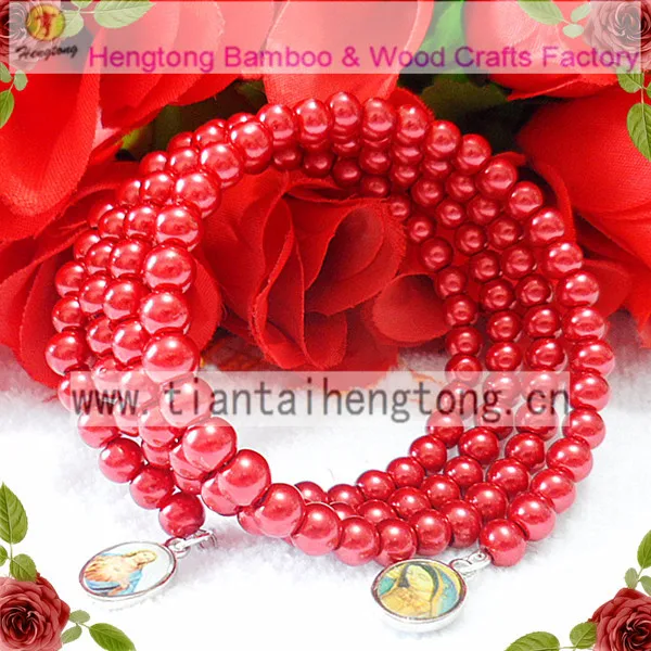 free ship 2pcs/lot cute 6mm four row glass bracelet, pearl bangle, flower bracelet, rosary beaded bangle,saint bracelet