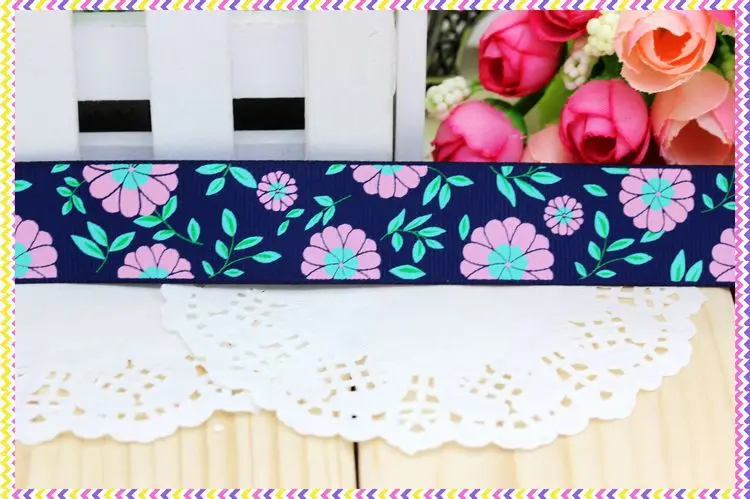 1''  flowers printed grosgrain ribbon headwear hair bow diy party decoration wholesale OEM 25mm B727