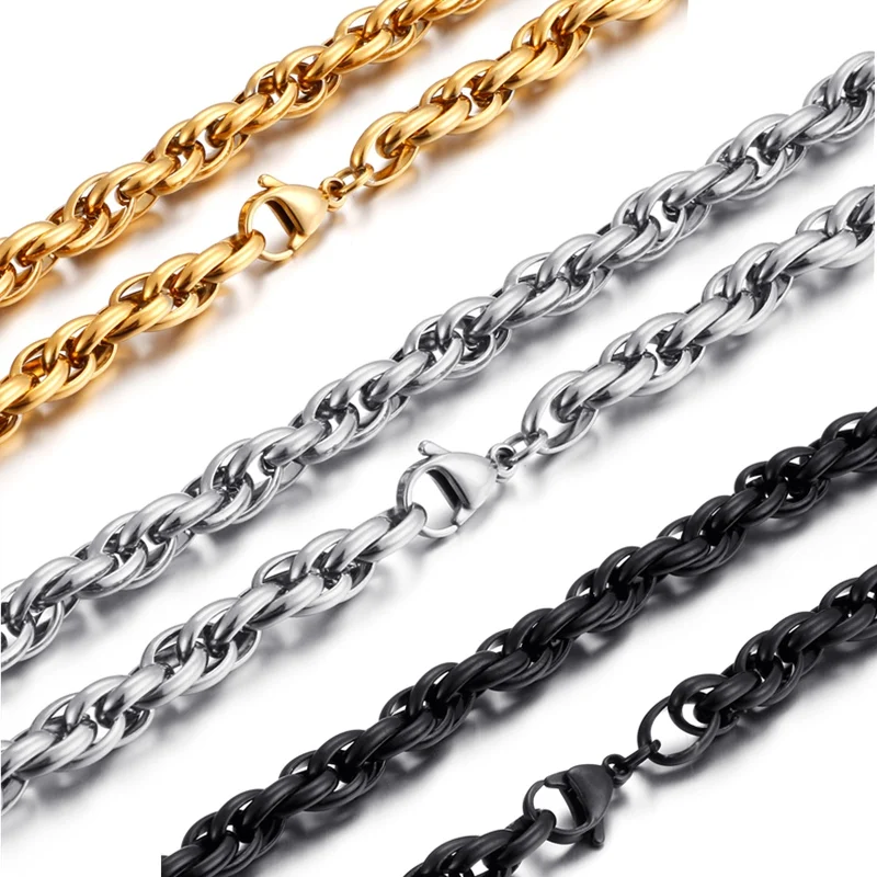 7/11mm Width Titanium Stainless Steel Round Twist Link Chain Necklace For Men Women Male Female Fashion Jewelry