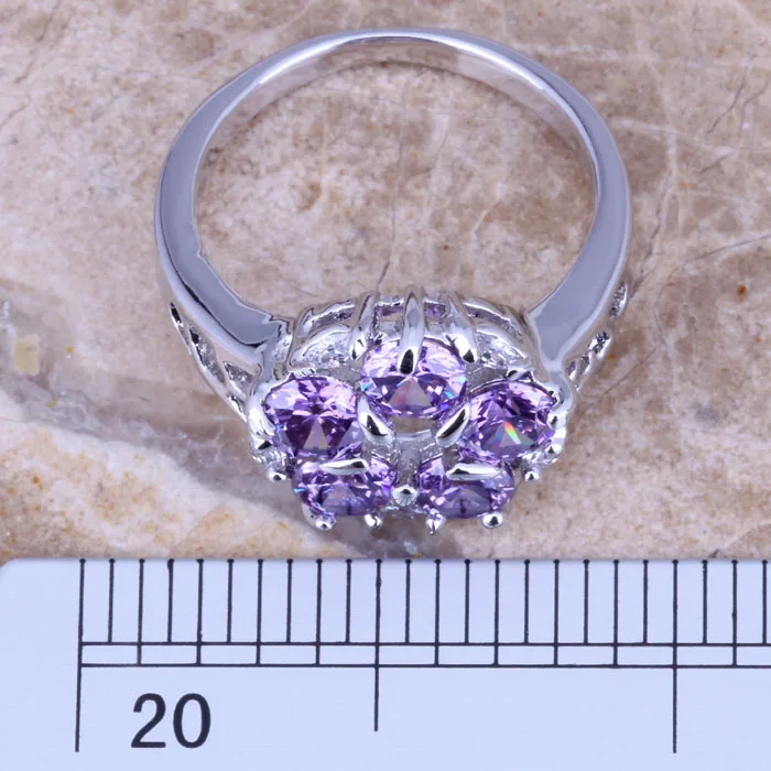 Shining Purple Cubic Zirconia White CZ Silver Plated  Women\'s Jewelry Ring Size 6 / 7 / 8 / 9 R0397