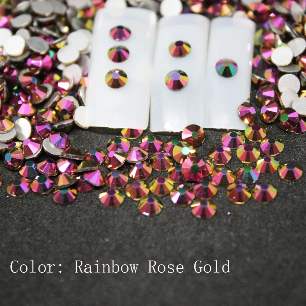 SS16-SS50 rainbow rose gold Rhinestones Back Flat Round Nail Art Decorations And Stones Non Hotfix Rhinestones Crystals for DIY