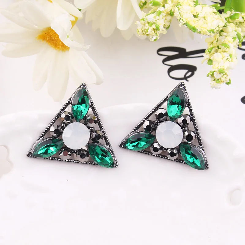 LUBOV 30 Kinds Crystal Green Stone Dangle Earrings Rhinestone Inlaid Geometric Color Metal Dangle Earrings Women Jewelry