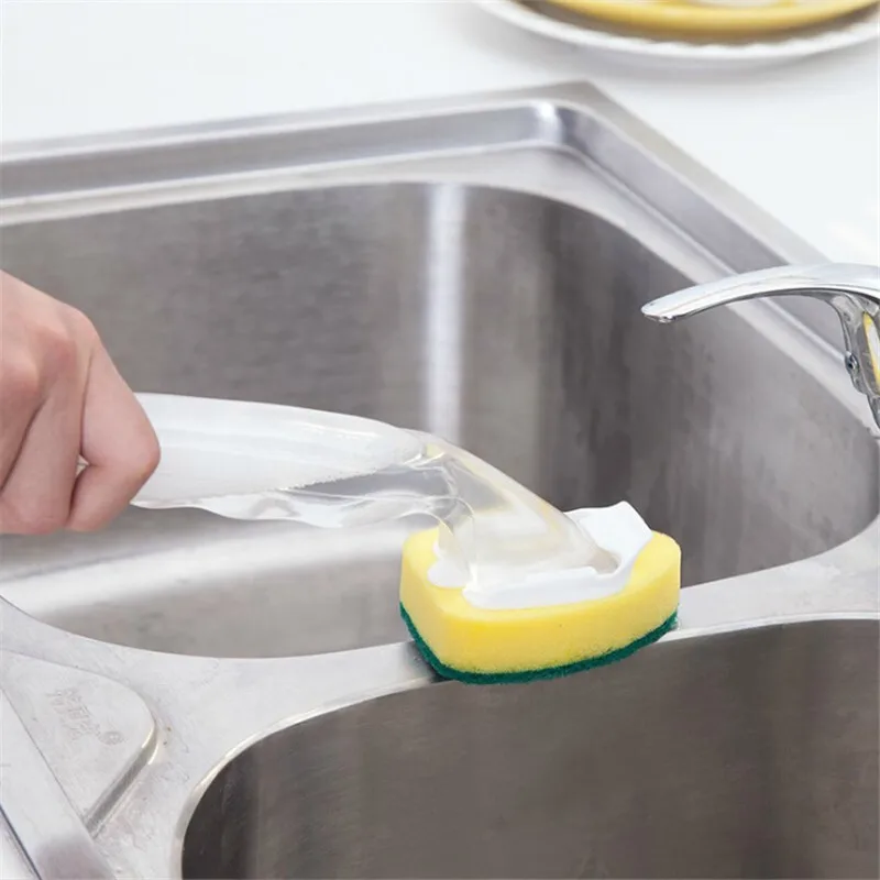 Cleaning Brush Scrubber Kitchen Soap Dispenser Handle Refillable Products Dish Washing Tool Replaceable sponge Kitchen Organizer