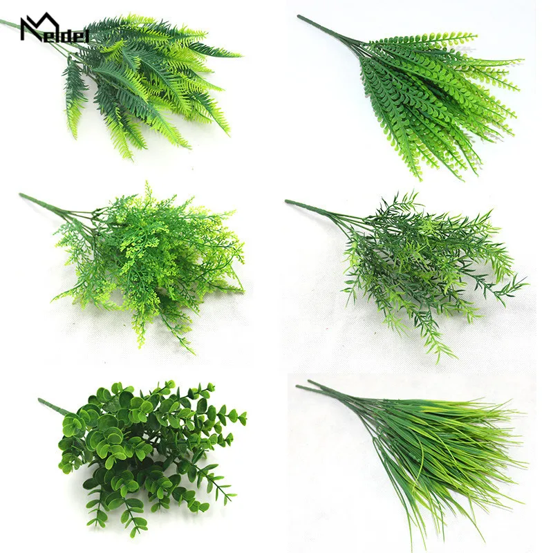 Plante Artificielle 7 Forks Imitation Plastic Ferns Grass Green Leaves Ivy Fake Plants for Home Garden Outdoor Decoration Meldel