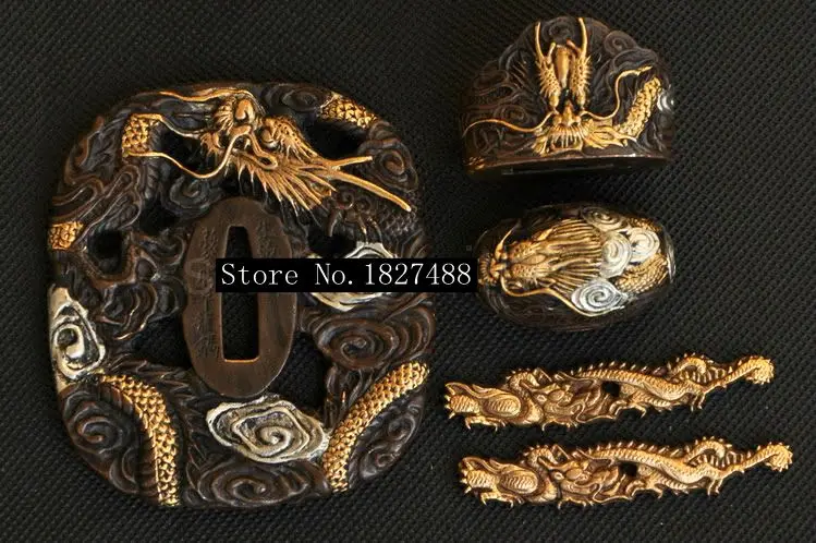 Top Quallty Sword Fitting Dragon Theme Gold & Silver Tsuba Hand Guard for Japanese Sword Samurai Katana Wakizashi