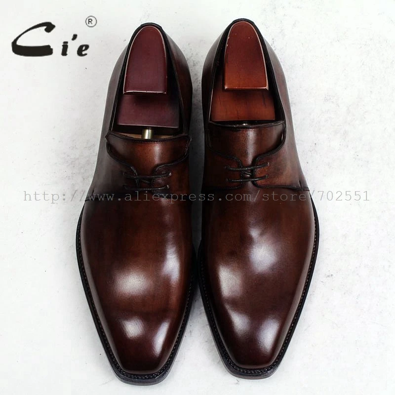 cie Square Plain Toe Bespoke Custom Handmade100% Genuine Calf Leather Outsole Men\'s Derby Color Breathable Brown Flat Shoe D141