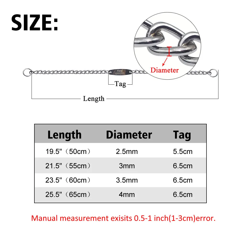 Large Dog Collar Chain Choke Personalized Pet Collars Silver Dogs Pitbull Training Slip Choker Free Engraving Tag Nameplate