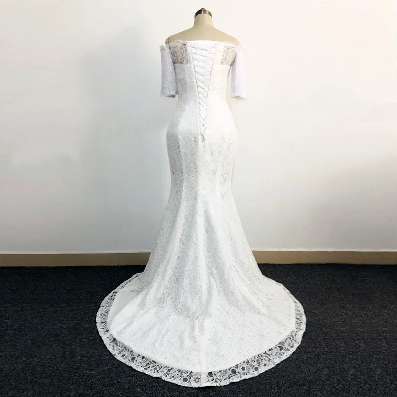 JIERUIZE vestidos de novia White Lace Mermaid Wedding Dresses Off The Shoulder Half Sleeves Wedding Gowns robe de mariage