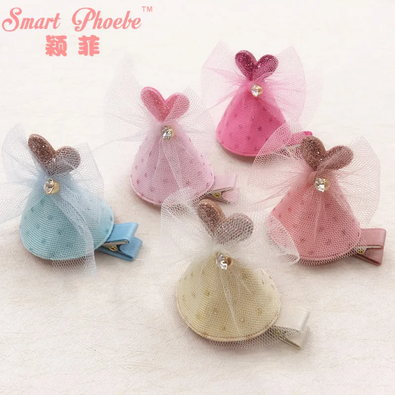 

Boutique 10pcs Fashion Cute Glitter Heart Birthday Cap Hairpins Solid Gemstone Party Hat Hair Clips Prncess Hair Accessories