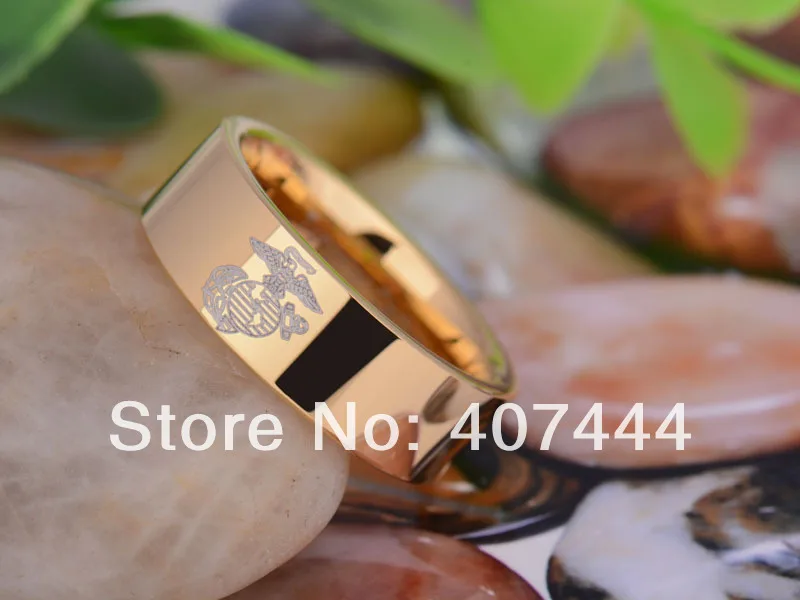 Free Shipping YGK JEWELRY Hot Sales 8MM Gold Color PIpe Army Military Marines Mens Tungsten Carbide Wedding Ring