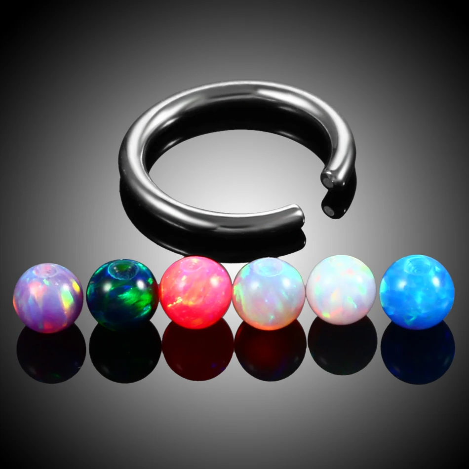 1PC 16g G23 Titanium Nose Rings Opal Captive Bead Rings Nose Piercing Ear Cartilage Rings Earring Piercing Charming Jewelry