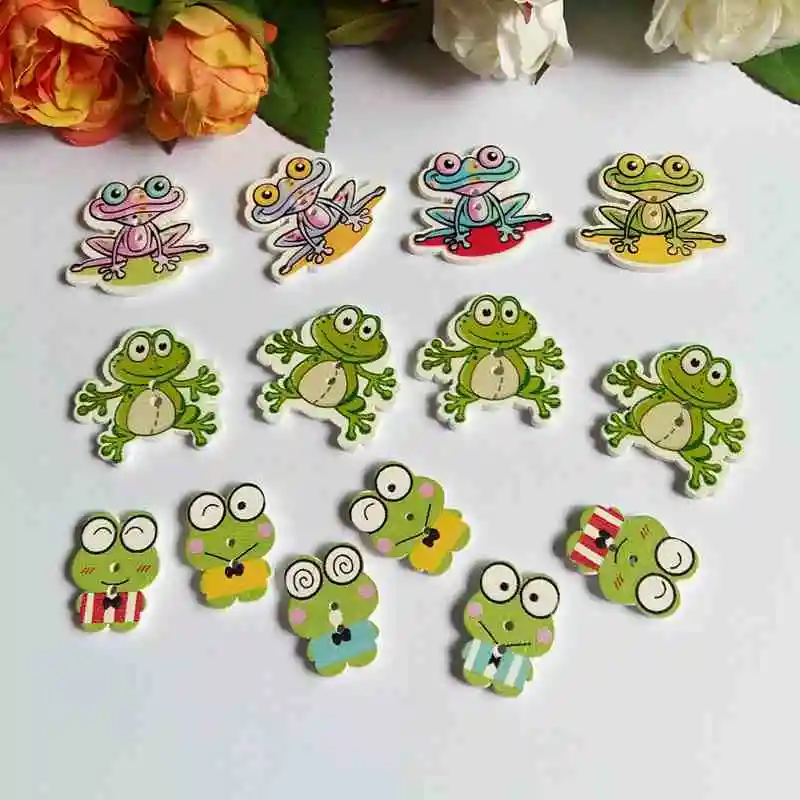 50pcs frog Wooden Buttons for Crafts Sewing Scrapbooking Decorative Supplies Scrapbooking Accessories