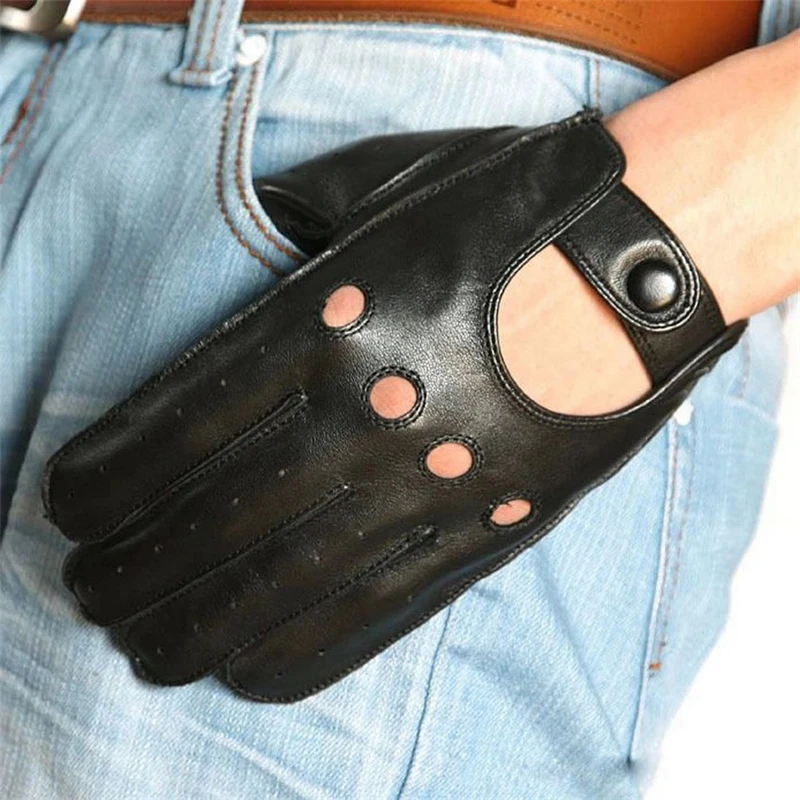 Men Genuine Leather Gloves Fashion Casual Breathable Sheepskin Glove Five Fingers Male Driving Leather Gloves Unlined M023W-5