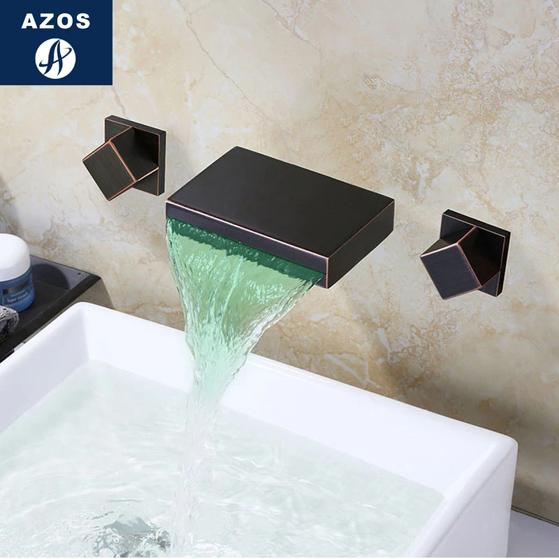 

Azos In-wall Faucet Discoloration Waterfall Brass ORB Cold and Hot Switch Temperature Control LED Shower Room Basin Bathroom Cab