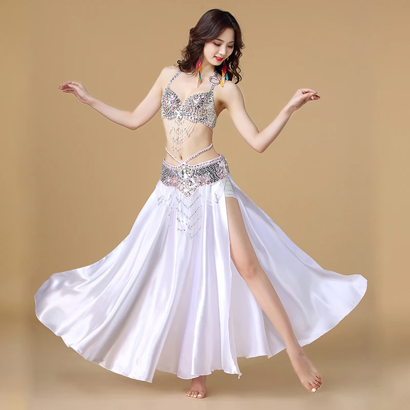 Kostium taneczny brzucha taniec indyjski 3 szt. Biustonosz i pasek i spódnica seksowne taniec kobiety ubrania do tańca zestaw bellydance nosić 8 kolorów do wyboru
