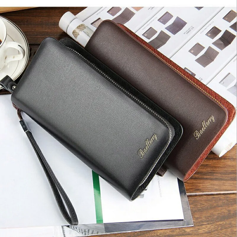 baellerry Luxury Long Men\'s Leather Wallet With Strap Large Capacity Man Clutch Money Bag With Coin Pocket For Male Card Holder