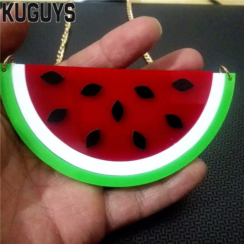 KUGUYS Summer Watermelon Pendant Necklaces for Women Fashion Gold Colour Link Chain Trendy Acrylic Jewelry