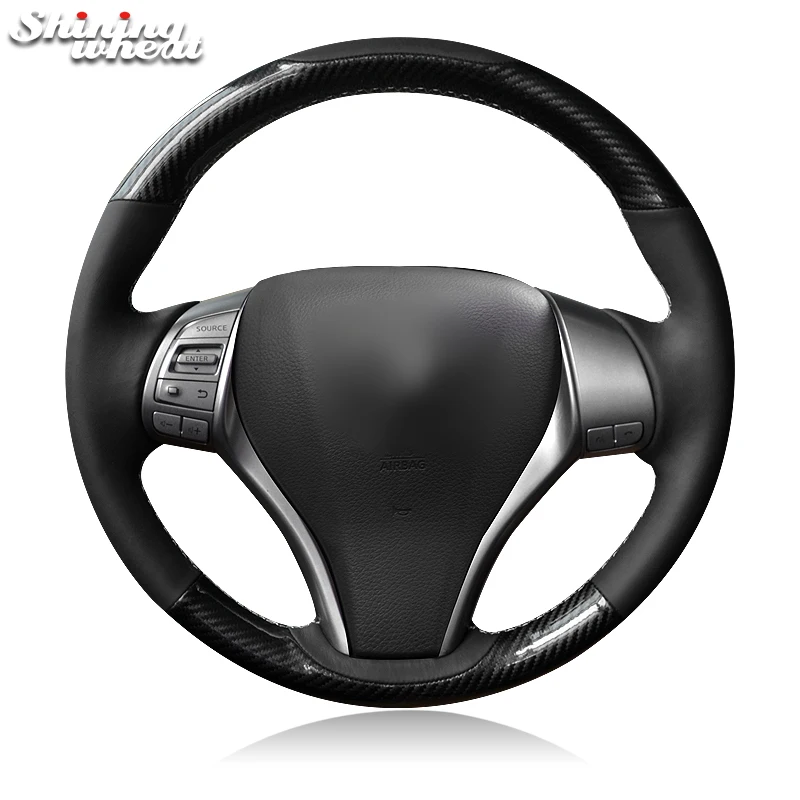 

Shining wheat Black Leather Carbon Fiber Pu Steering Wheel Cover for Nissan 2013 Teana 2014 X-Trail QASHQAI Sentra