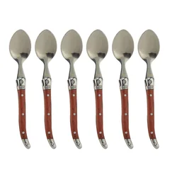 6'' Laguiole Teaspoon Stainless Steel Mini Coffee Dessert Tea Spoons Set Wood Handle Japanese Dinnerware Cutlery  6/10/12pcs